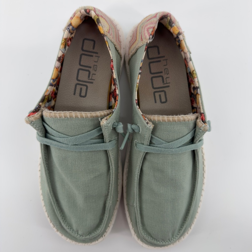 Hey Dude Wendy Aloe Green Canvas Slip On Loafers Shoes Womens 8 - Picture 3 of 6